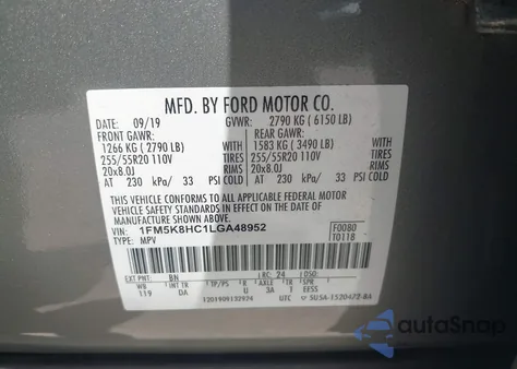 2020 Ford Explorer Platinum z USA, uszkodzony, nr VIN 1FM5K8HC1LGA48952